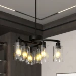 US Stock Free Shipping 21.7in Matte Black Clear Glass 6-Light Modern Farmhouse Chandelier Hanging Pendant Light