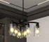 US Stock Free Shipping 21.7in Matte Black Clear Glass 6-Light Modern Farmhouse Chandelier Hanging Pendant Light