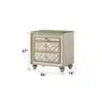 Lucienne Beige Velvet Nightstand with Glass Top and Quilted Drawers – top view