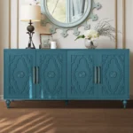 63'' Large Modern Sideboard Console Wooden Storage Cabinet Carved Flower Doors Metal Handle Adjustable Shelves for Living Room