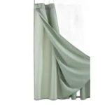 HMS Modern Grid Shower Curtain and Liner Set Sage Green Peva Material Water Proof 3D Cute Design with Hooks for Bathroom Use
