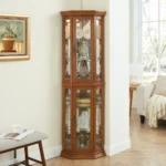 Corner Curio Cabinet Lighted Corner Display, Glass Display Shelf Shelving Bar cabinet with Tempered Glass Door, Bar Cabinet - Image 5
