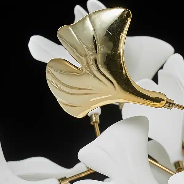 Modern Brass Ginkgo Leaf Chandelier Luxury Round Pendant Light Gold Chandelier for Dining Room Kitchen Island Living Room