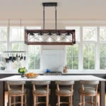 Ship From USA,32" Red Wood Industrial Farmhouse Rectangle Pendant Light, 5-Light Chandelier with Lampshade(No Bulbs) – base