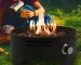 Portable propane fire pit 15 inch round stainless steel with flames