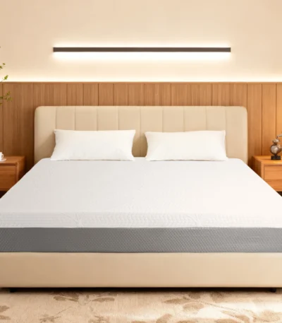 Goldoma 12-inch queen foam mattress with 4-layer foam and medium firmness, showing breathable cover in a modern bedroom