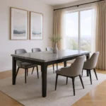 Goldoma 66-inch dark gray faux marble dining table with wood base in modern dining room