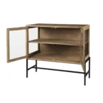 HMS 36" Modern Antique Traditional Sideboard Natural Solid Mango Wood Two Metal Glass Doors for Home Furniture for Living Room - Image 5