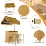 Hawaiian-style Bar Height Patio Set Outdoor Bar Table and Stools with Adjustable Feet, Acacia Wood Top, Natural – styled in
