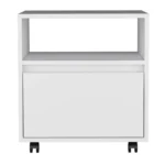 White nightstand with drawer and casters - Austin modern side table for bedroom or living room