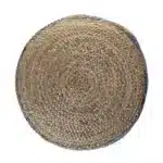 Goldoma 18" Blue Cylinder Geometric Pouf Ottoman - MDF Leather & Jute – close-up detail