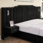 Goldoma Modern Adjustable King Size Upholstered Bed Frame with Velvet Fabric Vertical Stripe Design – base detail