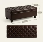 Goldoma dark brown leather storage ottoman bench in living room with pillows