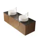 Side view of the Goldoma 60-inch floating vanity, highlighting its slim profile and wall-mounted installation in a