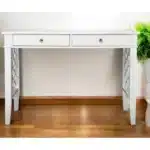 HMS 43 Minimalist White Writing Desk with Two Drawers Office Furniture for Home Bedroom or Office Building Computer Table