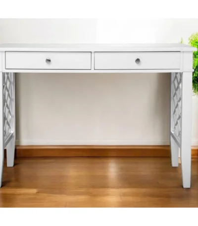 HMS 43 Minimalist White Writing Desk with Two Drawers Office Furniture for Home Bedroom or Office Building Computer Table