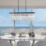 US Stock Free Shipping Living Dining Room 11-Light Rectangle Crystal Pendant Light Matte Black Modern Chandelier – side view
