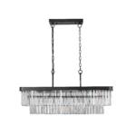 US Stock Free Shipping Living Dining Room 11-Light Rectangle Crystal Pendant Light Matte Black Modern Chandelier – top view