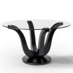 51-inch Clear & Black Glass Pedestal Dining Table with Solid Wood Base – close-up detail