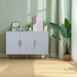 3-Door Large Storage Modern Eco-Friendly Sideboard with Gold Handles for Kitchen Dining Living Rooms-White Buffet Cabinet - Image 14