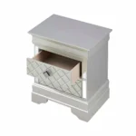 Silver Champagne Nightstand with Diamond Pattern Drawers – side view