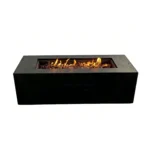 Propane fire pit with glass beads glowing at dusk