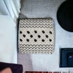 Goldoma 18" White Cotton Chevron Pouf Ottoman with Storage - Modern Foot Stool for Bedroom – top view