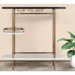 HMS Steel Serving Trolley Gold Black White Metal Oval Bar Cart with Wine Storage for Dining Living Room Hotel Restaurant Use