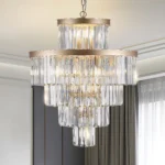 US Stock Free Shipping Modern 15-Light Gold Adjustable Hanging K9 Crystal Pendant Chandelier for Entryway Living and Dining