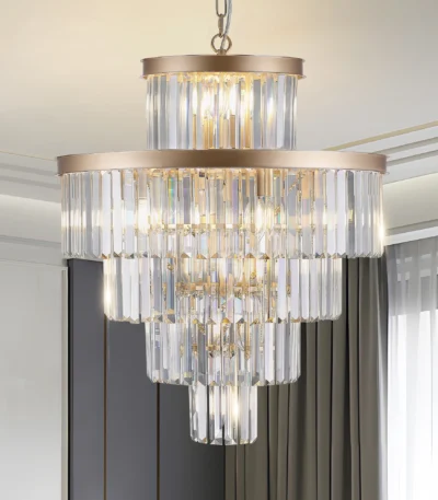 US Stock Free Shipping Modern 15-Light Gold Adjustable Hanging K9 Crystal Pendant Chandelier for Entryway Living and Dining