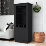 HMS 70 Rustic Modern Dining Black Bar Cabinet Home Use Wine Storage with Iron Wood Oak Panel Materials - Image 2