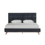 Goldoma Upholstered King Bed Frame with Button Tufted Headboard, Gray and Brown Wood – side view