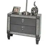 Glam Modern Nightstand with 2 Drawers, Nickel Ring Pulls and Acrylic Trim, Gray – top view
