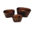 Brown wooden garden planter set with three planters arranged on a patio