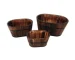 Brown wooden garden planter set with three planters arranged on a patio