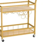 HMS 27" Gold Metal Wood Rolling Bar Cart with Wine Storage Serving Trolley for Dining Living Room Hotel Made of Steel Brass - Image 4