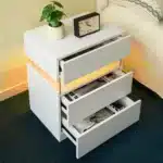 Goldoma LED Nightstand with 3 Drawers and Acrylic Top – top view