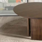 Modern Alden round solid wood dining table in walnut finish - eco-friendly and durable for dining room or kitchen