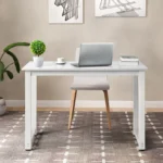 White Desktop + White Pipe Frame P2 Particleboard with Triamine Steel Feet 110cm Computer Desk – top view