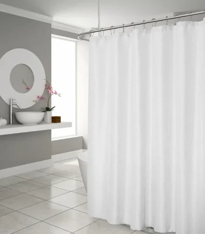 HMS Luxury White Linen Waffle Weave Shower Curtain Modern Design Waterproof for Bathroom Use