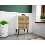 Geometric wood nightstand in natural and white with carved drawers, modern style by Goldoma