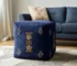 Goldoma 18" Blue Medallion Wooden Pouf Ottoman Bench Stool
