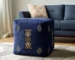 Goldoma 18" Blue Medallion Wooden Pouf Ottoman Bench Stool