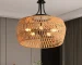 19" Boho Hemp Rope Pendant Light, Hand-Woven Jute Hanging Lamp with Adjustable Chain, Natural Rope Shade Ceiling Light