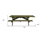 94-inch green solid wood outdoor picnic table with folding design and iron frame on a lawn