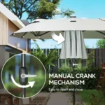 Gray cantilever offset patio umbrella providing shade over outdoor dining set