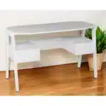 HMS 48" Simple Design White Writing Desk with Two Drawers Adjustable Extendable Wooden Computer Table with Shelf Office Desk