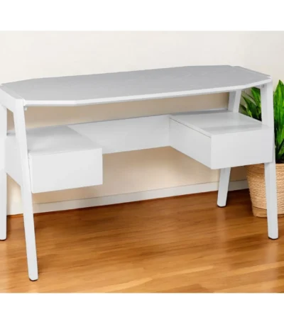 HMS 48" Simple Design White Writing Desk with Two Drawers Adjustable Extendable Wooden Computer Table with Shelf Office Desk