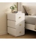 Narrow Solid Walnut Wood Nightstand with 3 Drawers – side view