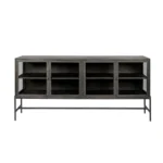 HMS 70 Modern Black Solid Wood Sideboard Four Glass Doors Dining Room Furniture for Living Room or Farmhouse - Image 2